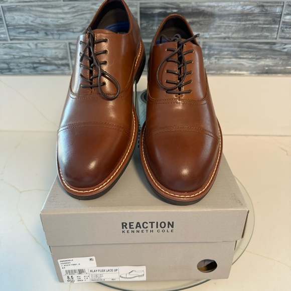 Kennet Cole 8.5 Reaction Men’s Oxfords Klay Flex Cap-Toe Brown Dress Shoes - Picture 9 of 9